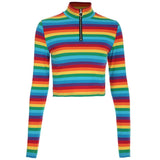 Rainbow Color Zipper Tops T shirt