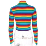 Rainbow Color Zipper Tops T shirt