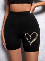 Summer Woman Tight Shorts Leopard Heart And Love Letter Grap