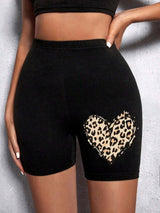 Summer Woman Tight Shorts Leopard Heart And Love Letter Grap