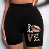 Summer Woman Tight Shorts Leopard Heart And Love Letter Grap