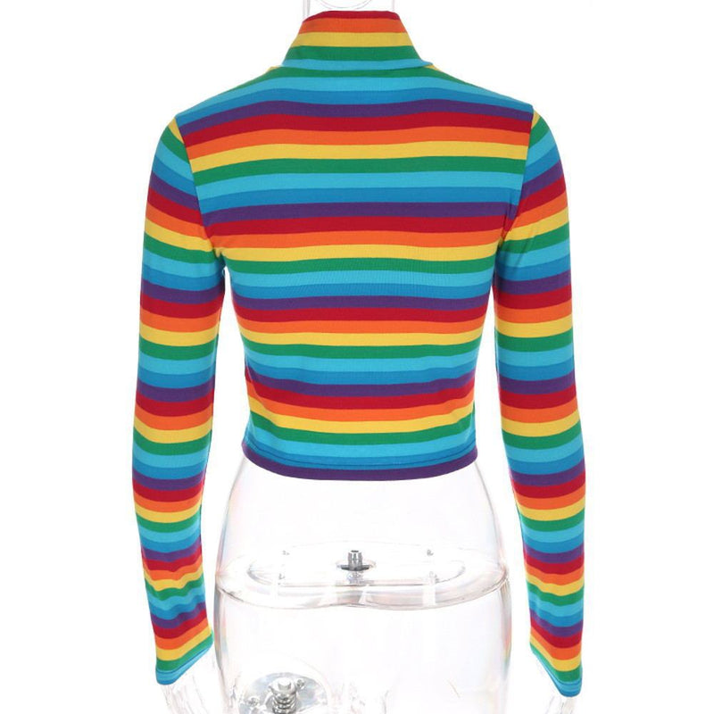 Rainbow Color Zipper Tops T shirt