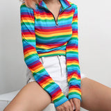 Rainbow Color Zipper Tops T shirt