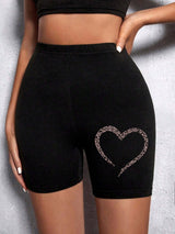 Summer Woman Tight Shorts Leopard Heart And Love Letter Grap