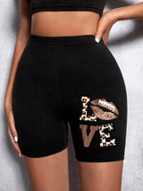 Summer Woman Tight Shorts Leopard Heart And Love Letter Grap
